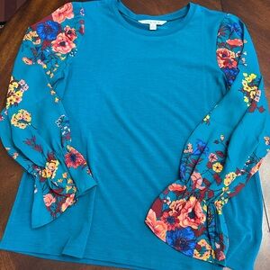 Pioneer Woman Blue Floral Top Blouse Size Small
